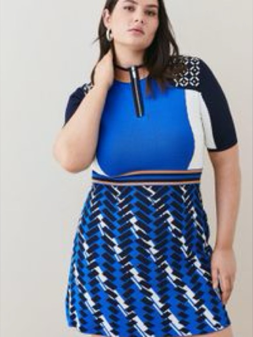 KAREN MILLEN Blue Patterned A-Line Skirt Dress.